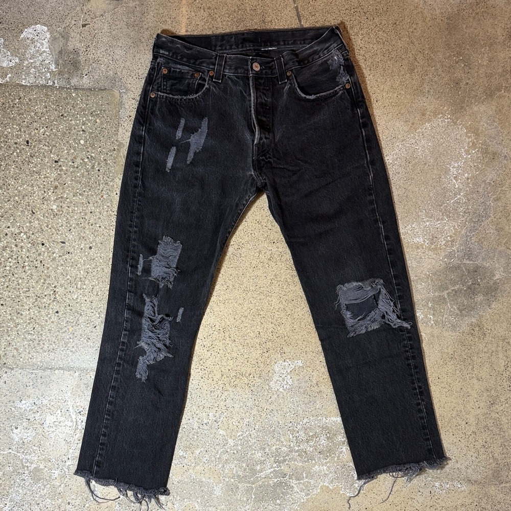 Reformation Distressed Black Denim 501 Jeans